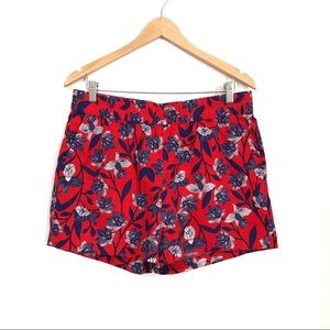 J Crew Red Floral Linen Mix 5” Pull On Shorts
